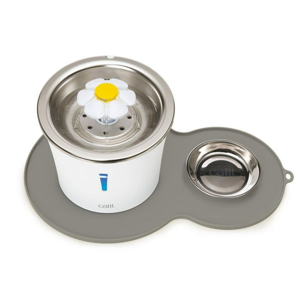Catit Stainless Steel Flower Fountain with Placemat Kit, •3L capacity•3
