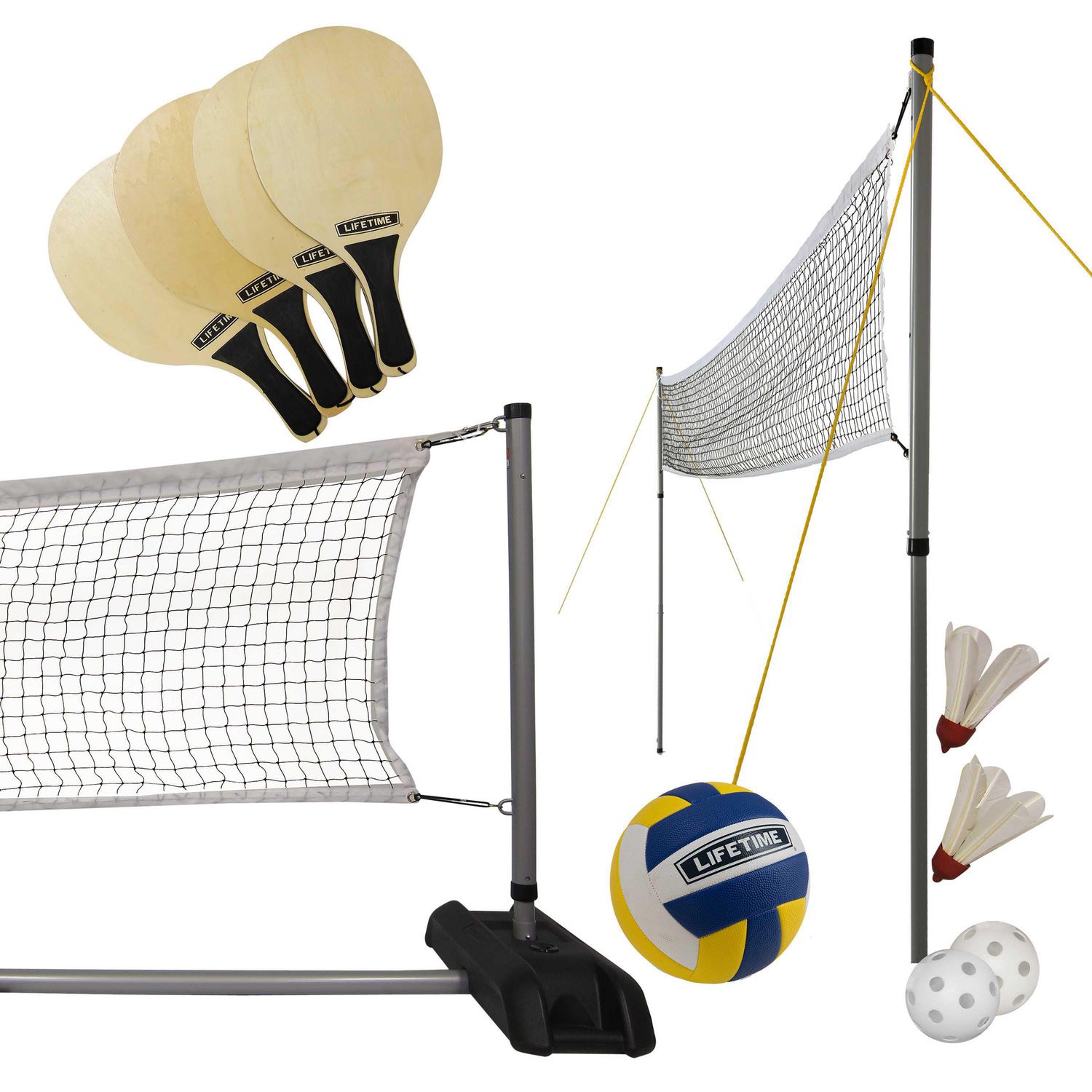 Lifetime Driveway Volleyball Set Paddles, Pickle Balls, Volleyball, and ...