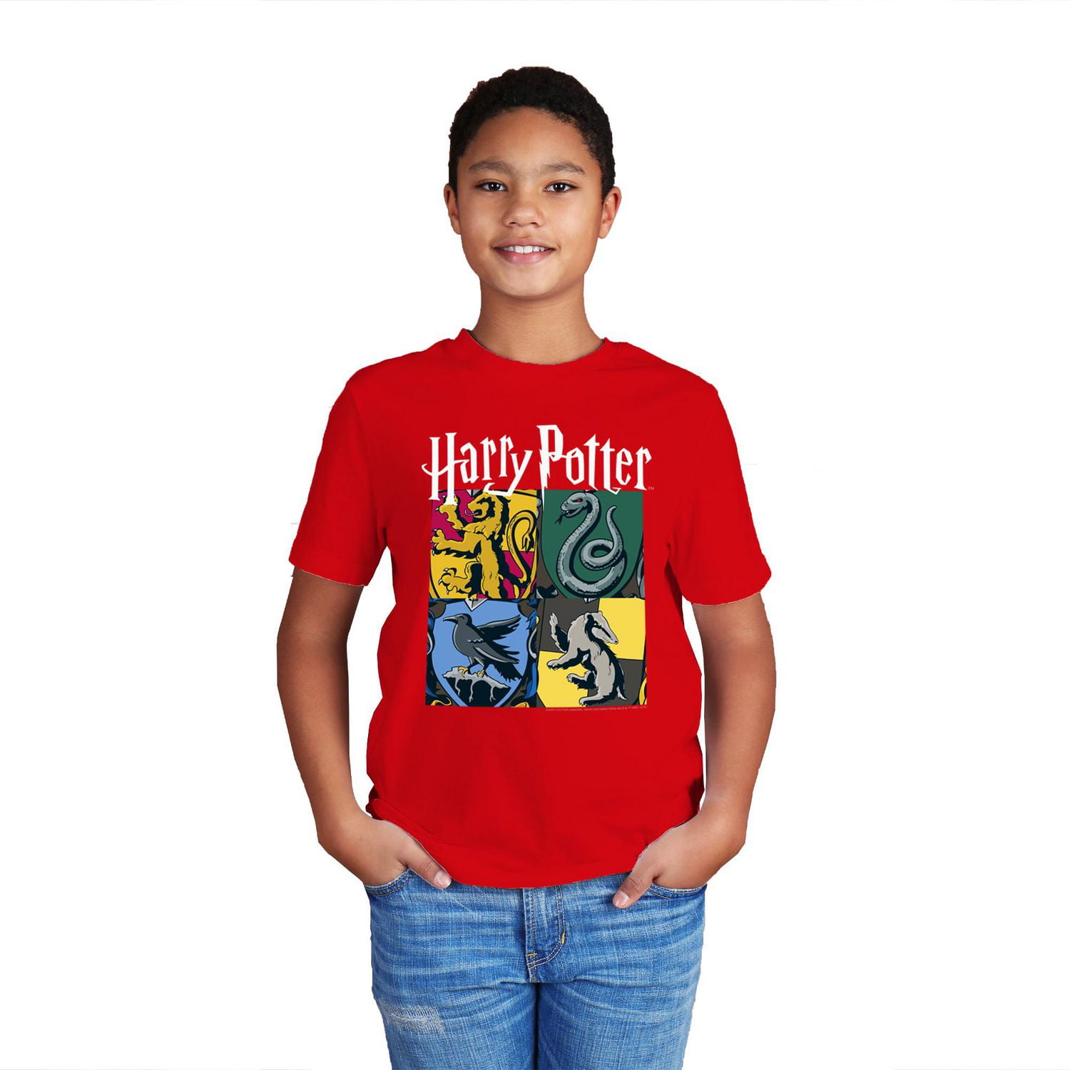 T-shirt à manches courtes Harry Potter Toutes les maisons pour garçon Tailles: TP-TG
