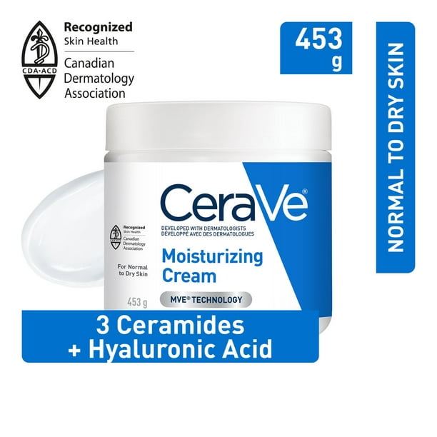 CeraVe Moisturizing Cream Hydratant quotidien pour le visage et le corps  pour la peau sèche avec de l'acide hyaluronique et 3 céramides
