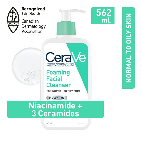 CeraVe Gentle Foaming Facial Cleanser With Niacinamide, Hyaluronic Acid and 3 Ceramides | Makeup Remover, Helps Prevent Clogged Pores & Control Oil and Sebum | Daily Face Wash for Normal to Oily Skin, Men & Women | Non-Comedogenic, Fragrance Free, 562 mL, Gently Cleanses and Removes Oil