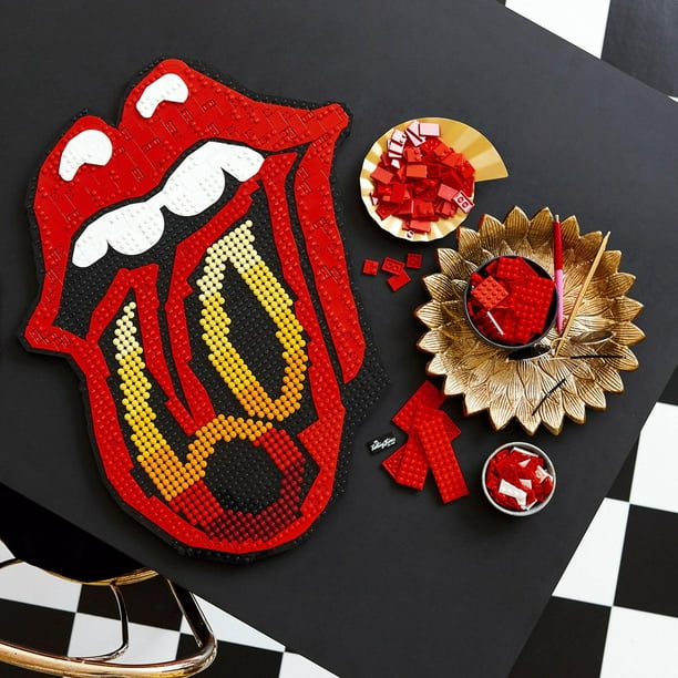 Handmade, Office, Rolling Stones Logo Pixel Art Magnet
