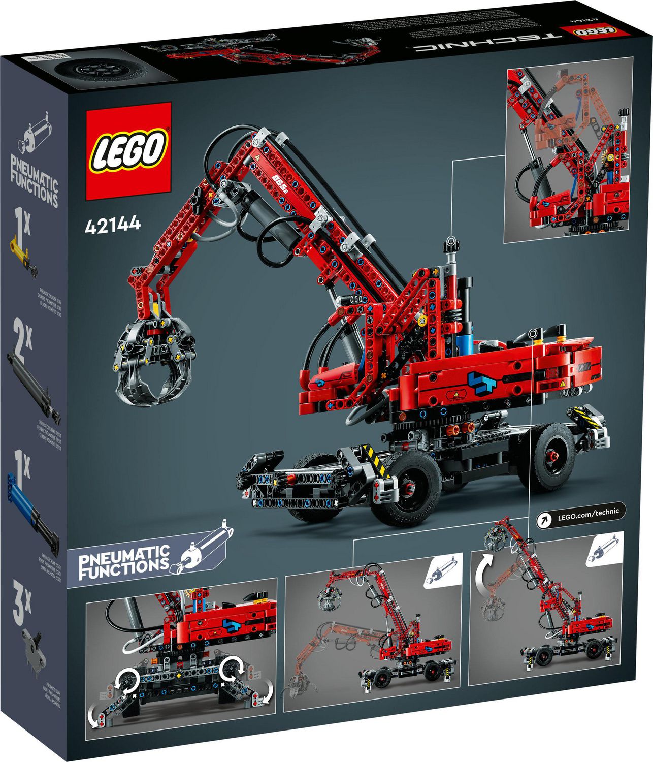 LEGO Technic Material Handler 42144, Mechanical Model Crane Toy, with  Manual and Pneumatic Functions, Construction Truck Building Set,  Educational
