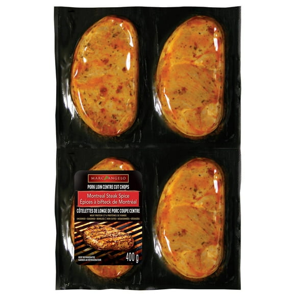 Marcangelo Pork Chop with Montreal Steak Spice, 4 boneless pork steaks, 400g