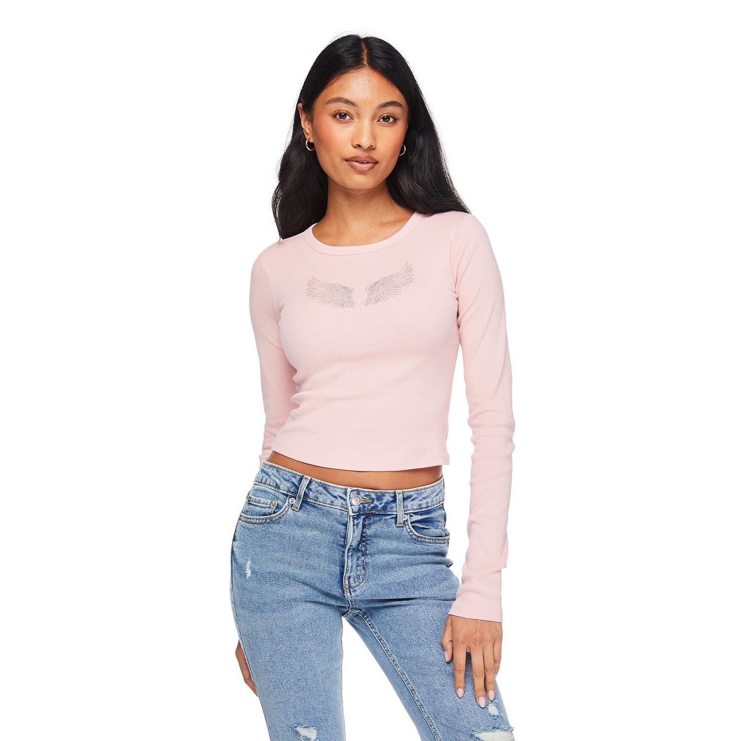 No Boundaries Women's Long Sleeve Baby Tee