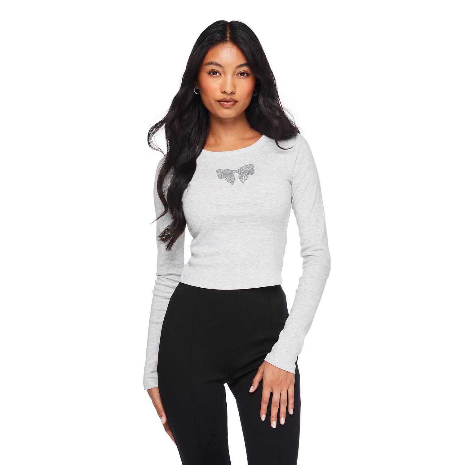 No Boundaries Women's Long Sleeve Baby Tee, Sizes XS-XXL