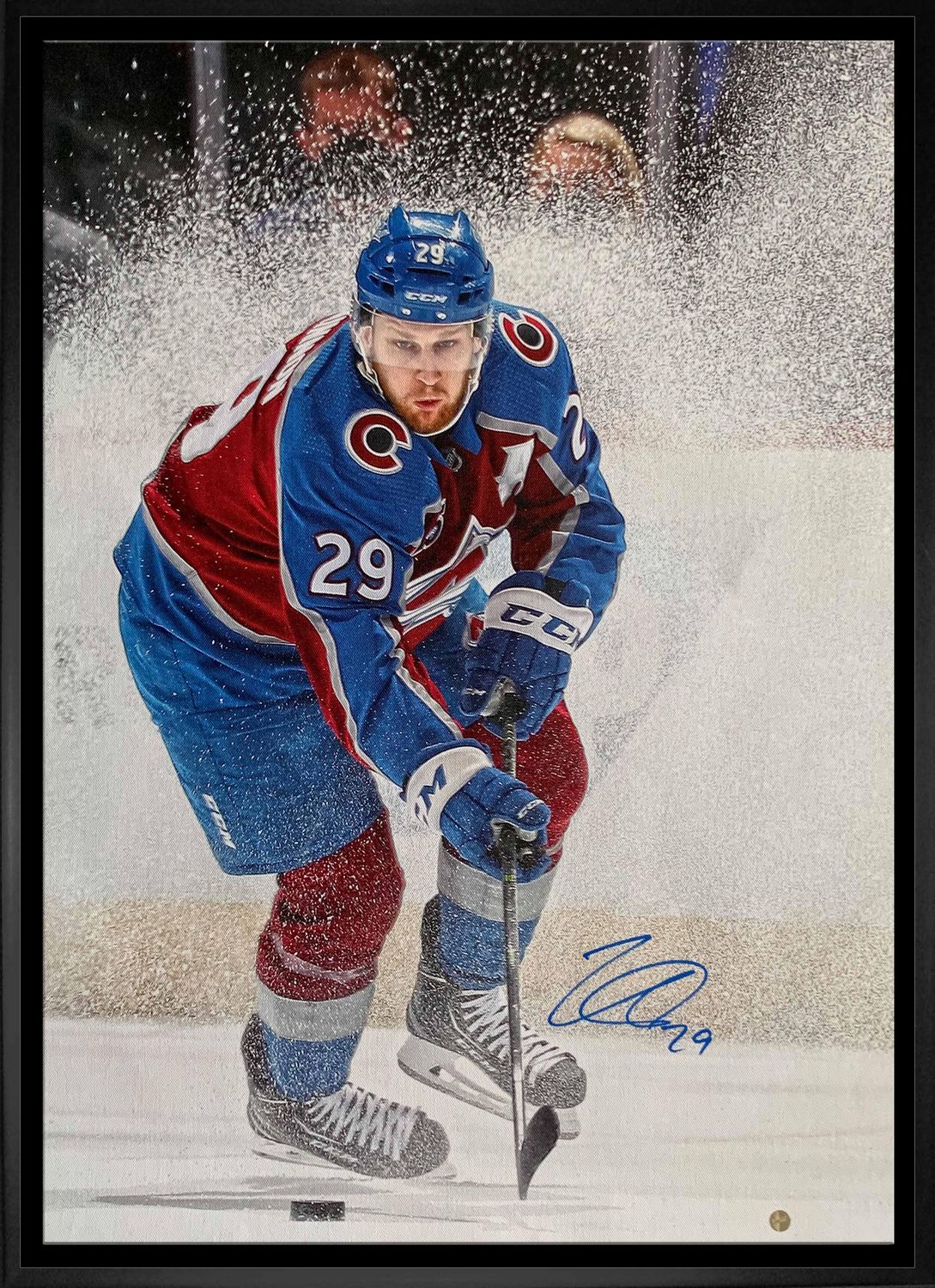 Nathan MacKinnon signed 8x10 in etched mat, framed