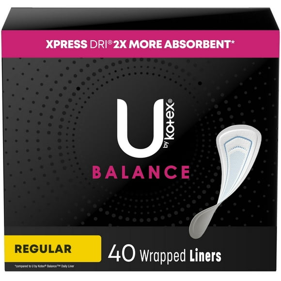 U by Kotex Lightdays PLUS Liners, Regular, Fragrance-Free, 40 Count