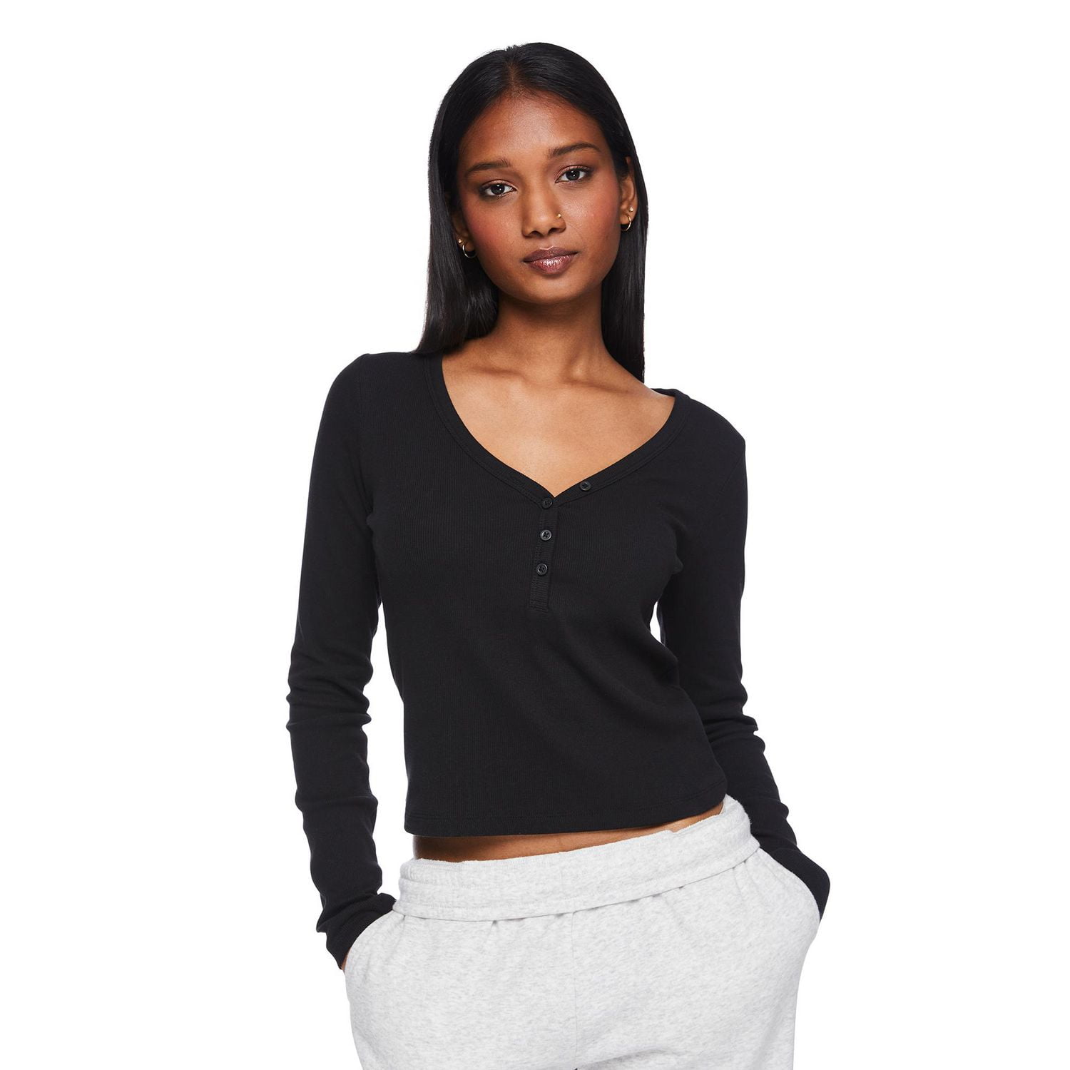 No Boundaries Women's Henley Sleep Tee