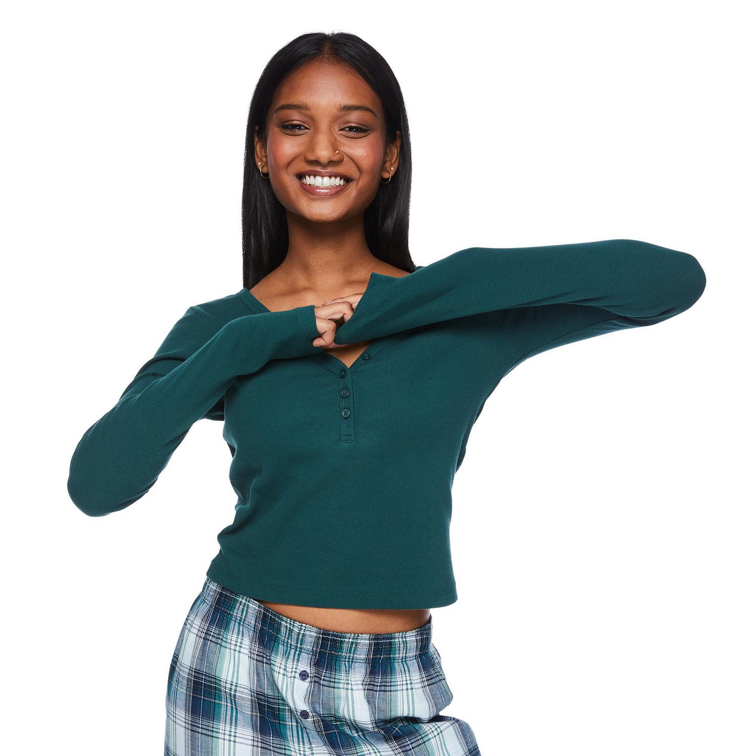 No Boundaries Women's Henley Sleep Tee