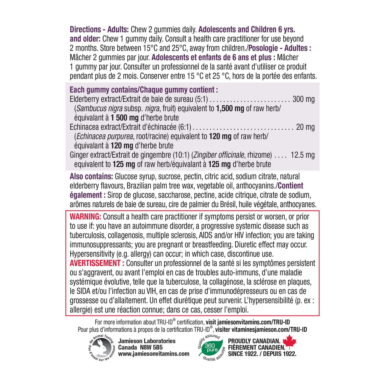 Jamieson Baie De Sureau Rhume et Grippe Gummy 60 gommes