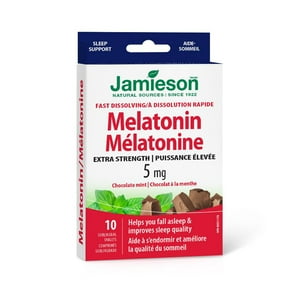 Jamieson Melatonin Comprimés de menthe de chocolat à dissolution rapide 5 mg, 10 Nombre