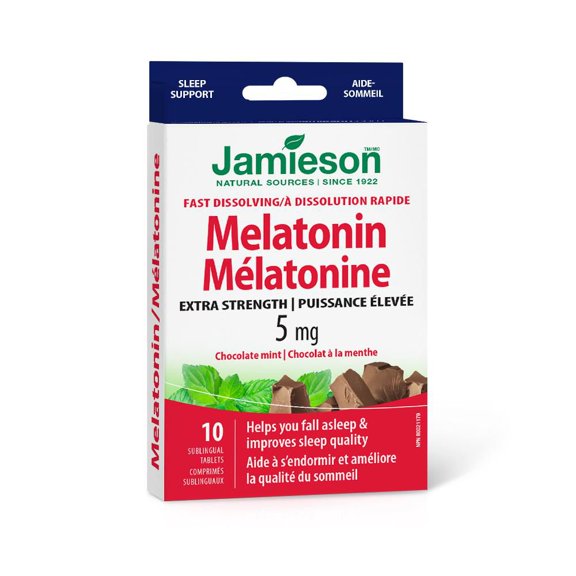 Jamieson Melatonin Fast Dissolving Chocolate Mint Tablets 5 mg, 10 Count