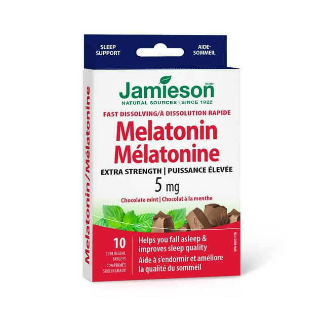 Jamieson comprimés mélatonine à dissolution rapide, 5 mg, chocolat menthe, 10 comprimés