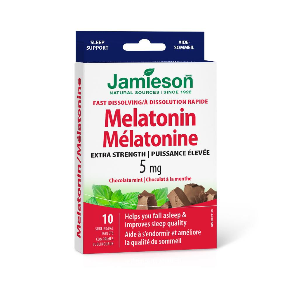 Jamieson Melatonin Fast Dissolving Chocolate Mint Tablets 5 mg, 10 Count