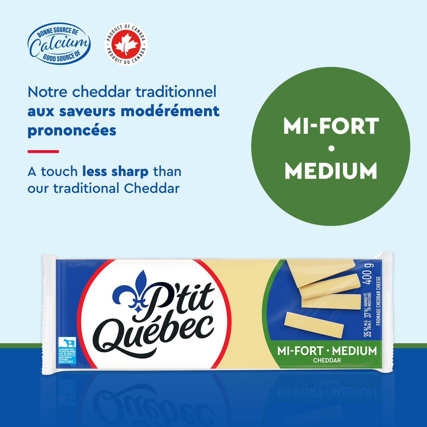 P'tit Québec Fromage Cheddar Blanc Mi-Fort 400g