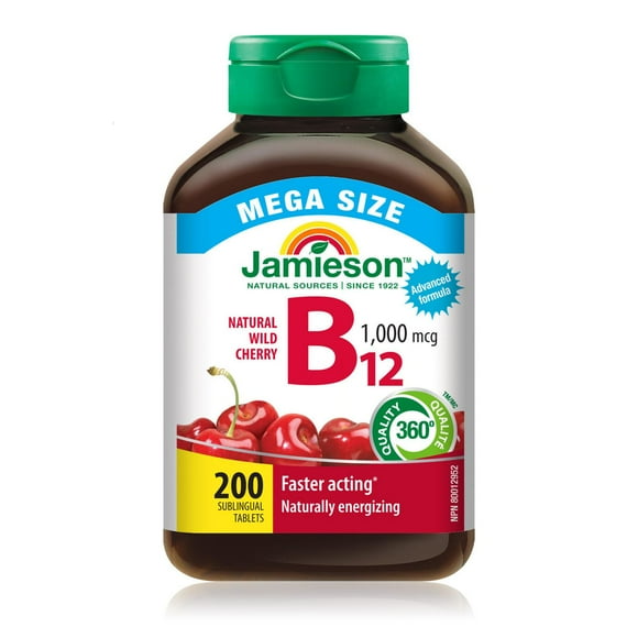 Jamieson Vitamin B12 1,000 mcg Fast Dissolving Sublingual Tablets Mega Size, 200 Sublingual Tablets
