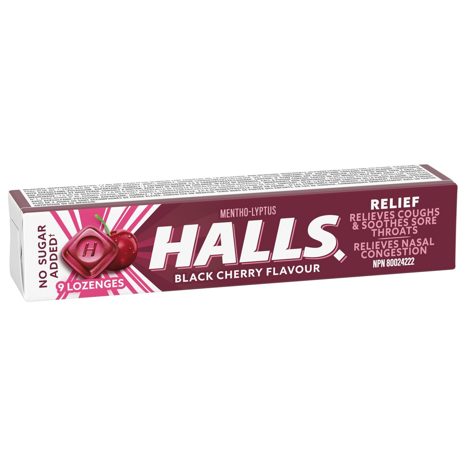 HALLS No Sugar Added Black Cherry Cough Drops Throat Lozenges