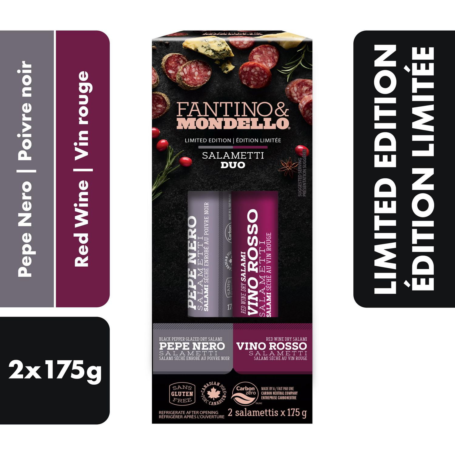 Fantino & Mondello Pepe Nero & Vino Rosso Salametti Festive Duo, 350 g
