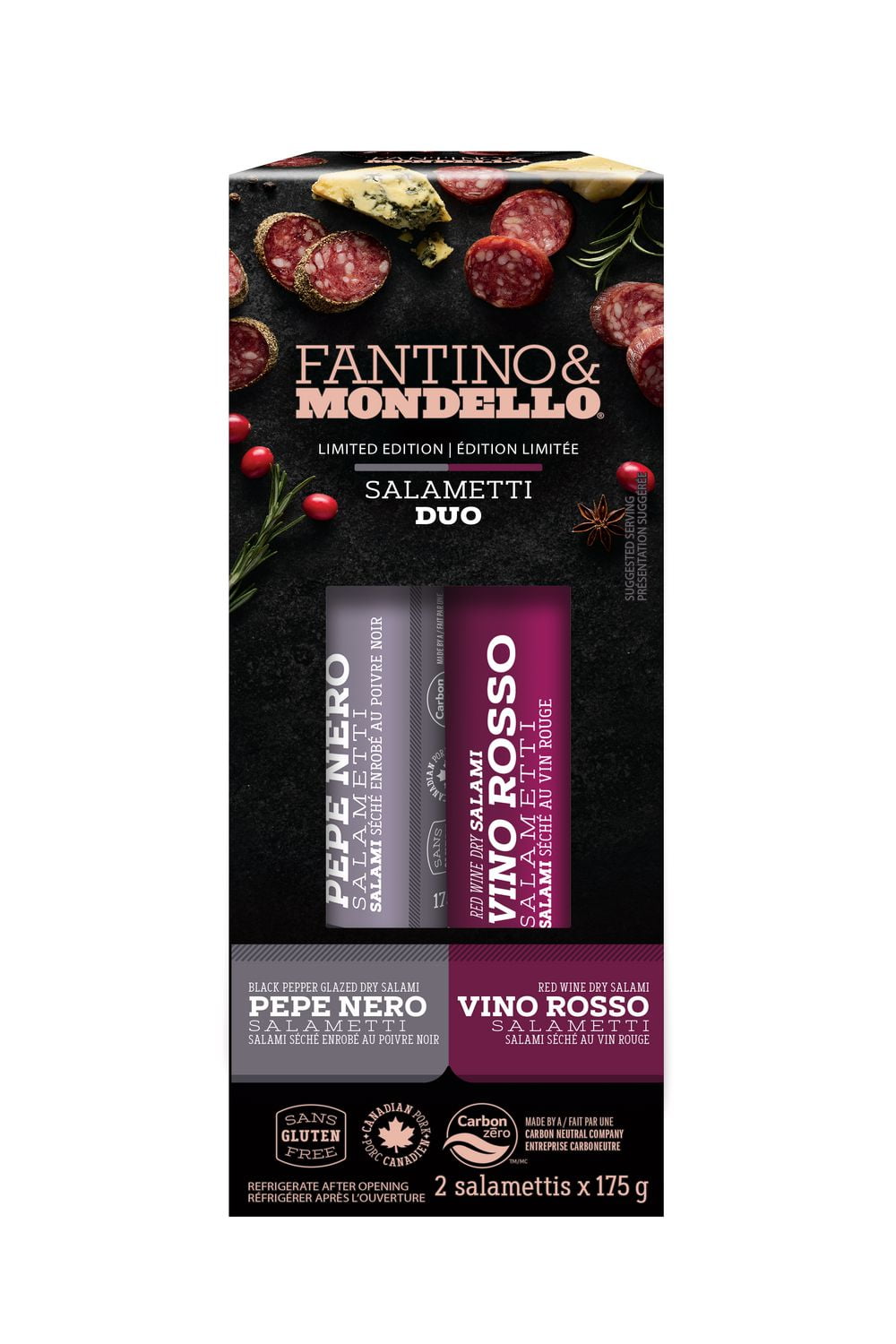 Fantino & Mondello Pepe Nero & Vino Rosso Salametti Festive Duo, 350 g