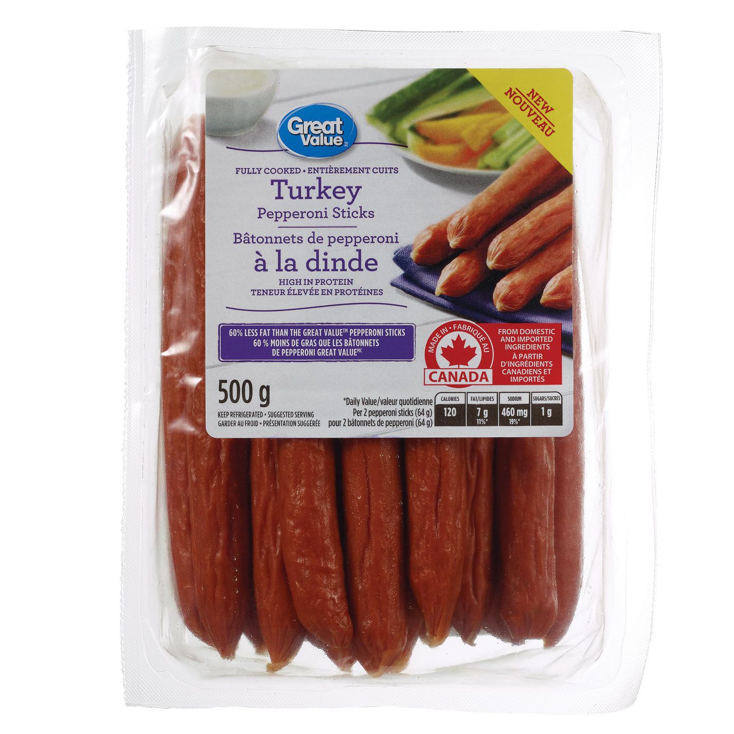Bâtonnets de pepperoni Great Value à la dinde 500g