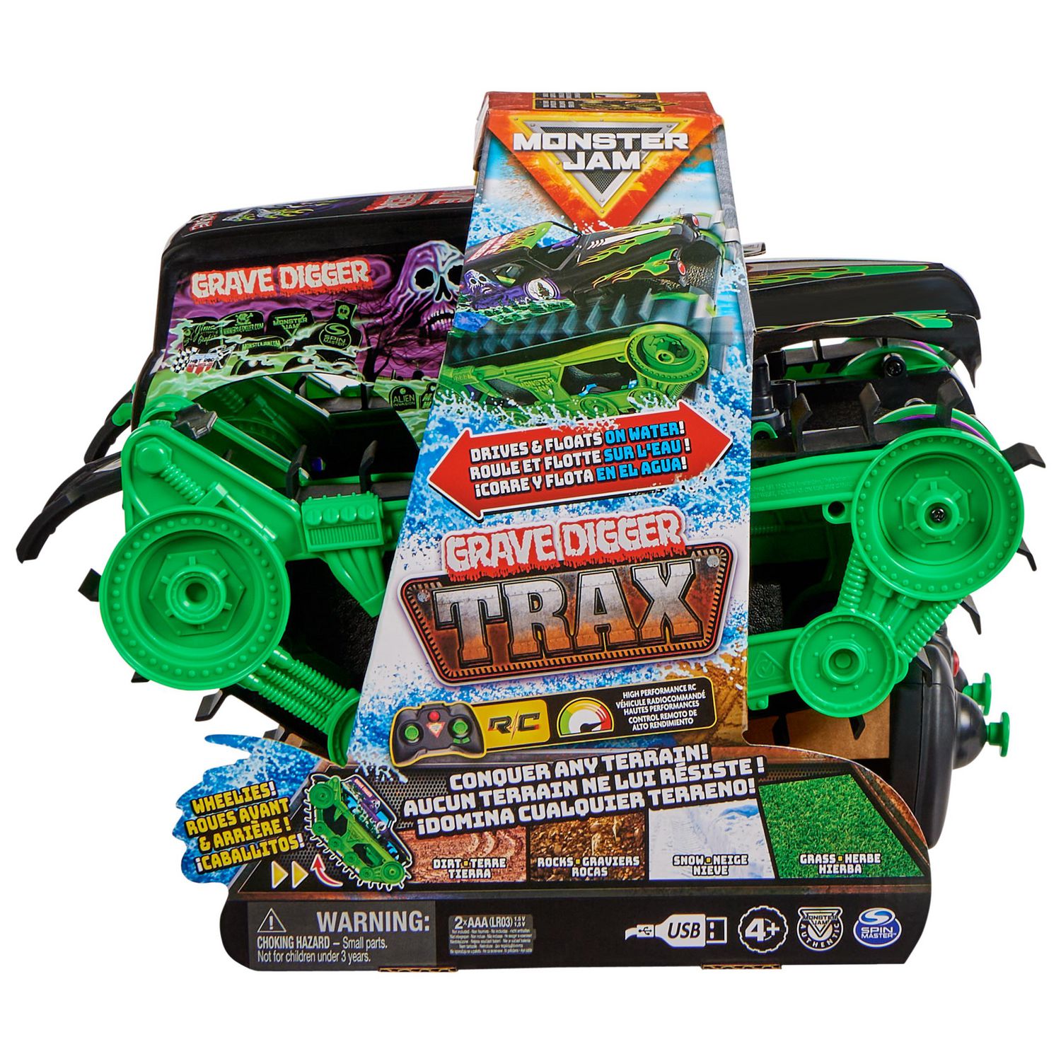 Monster Jam, Official Grave Digger Trax All-Terrain Remote Control Outdoor  Vehicle, 1:15 Scale, Kids Toys for Boys and Girls Ages 4 and up, Monster