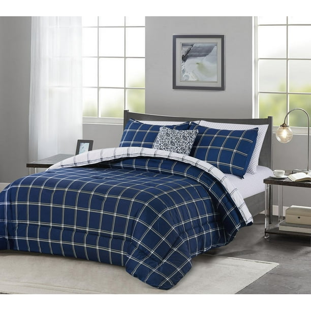 Chaps 8-Piece Plaid Bedding Comforter Set - Bed in a Bag, Double ...