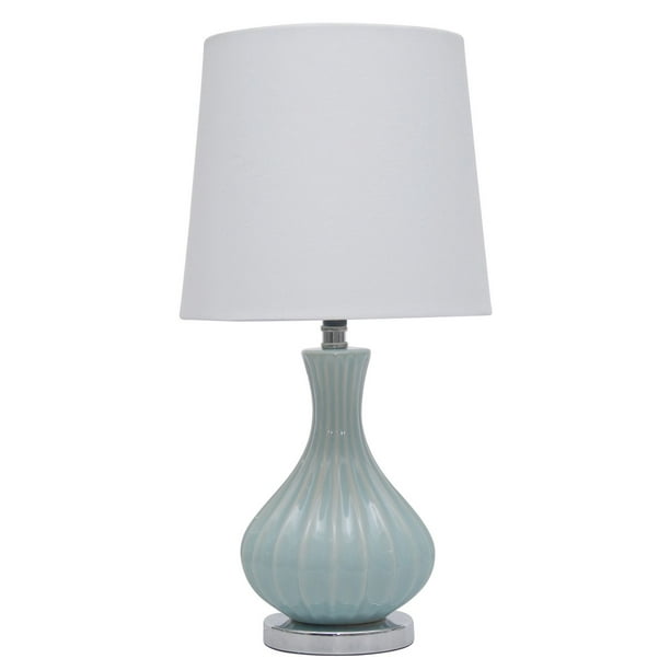 Lampe décorative nervurée en céramique de 15 po / 38,10 cm, bleue