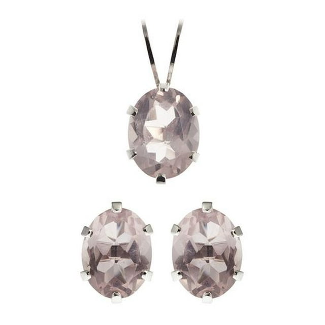 Ens. boucles d’oreille et pendentif de quartz roses