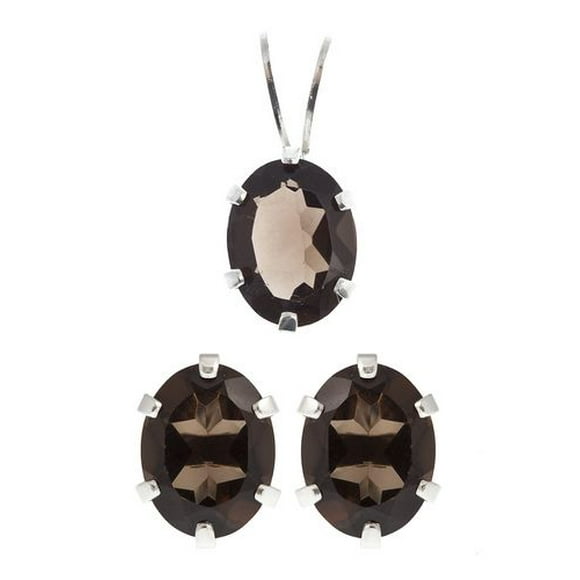 St. Silver Smokey Quartz Earrings Pendant set