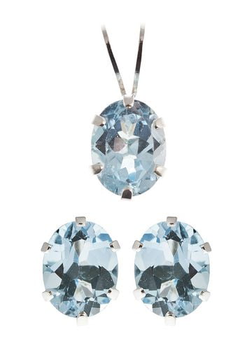 Ens. boucles d’oreille et pendentif de topazes bleues en argent sterling