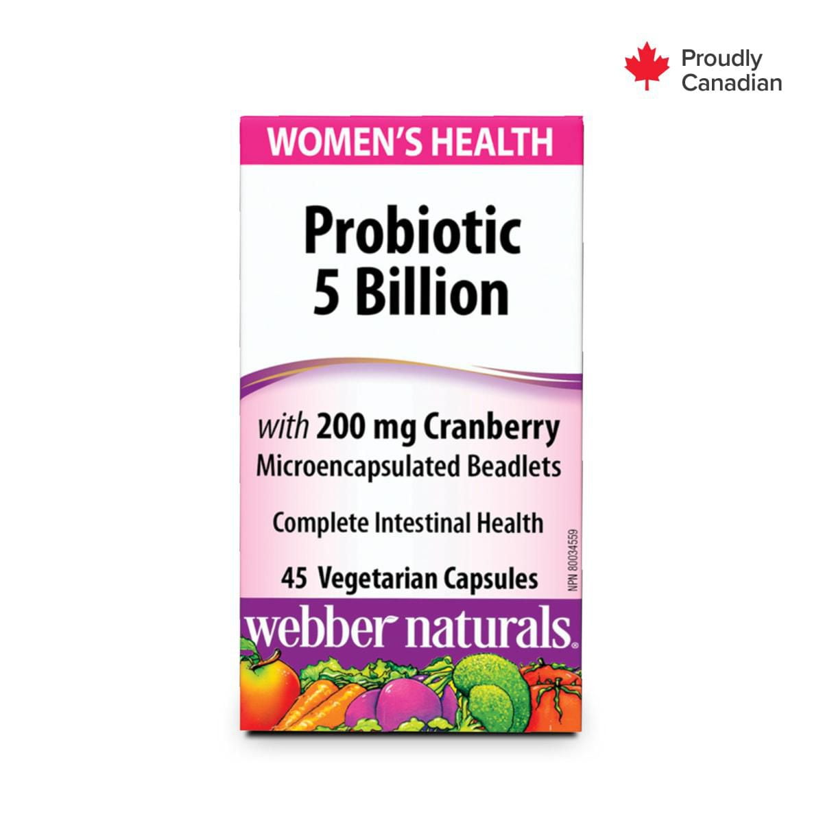 Webber Naturals Webber Naturals® Probiotic 5 Billion with 200 mg Cranberry, 45 Vegetarian capsules