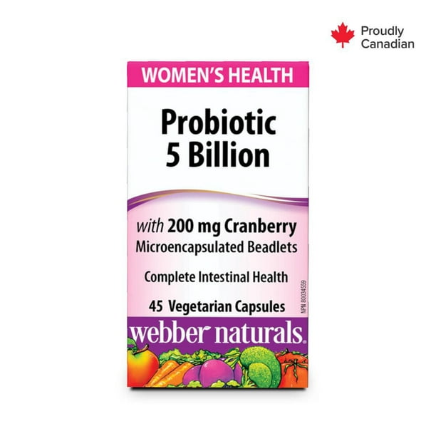 Webber Naturals Probiotique 5 milliards avec 200 mg de canneberge 45 capsules végétariennes