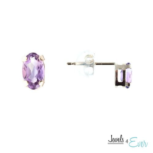10kt Yellow Gold 5 x 3 mm genuine amethyst stud Earrings