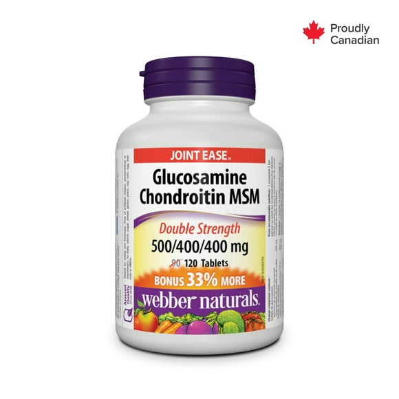 Webber Naturals® Glucosamine Chondroitin MSM Double Strength,  500/400/400 mg, 120 Tablets, BONUS! 33% More
