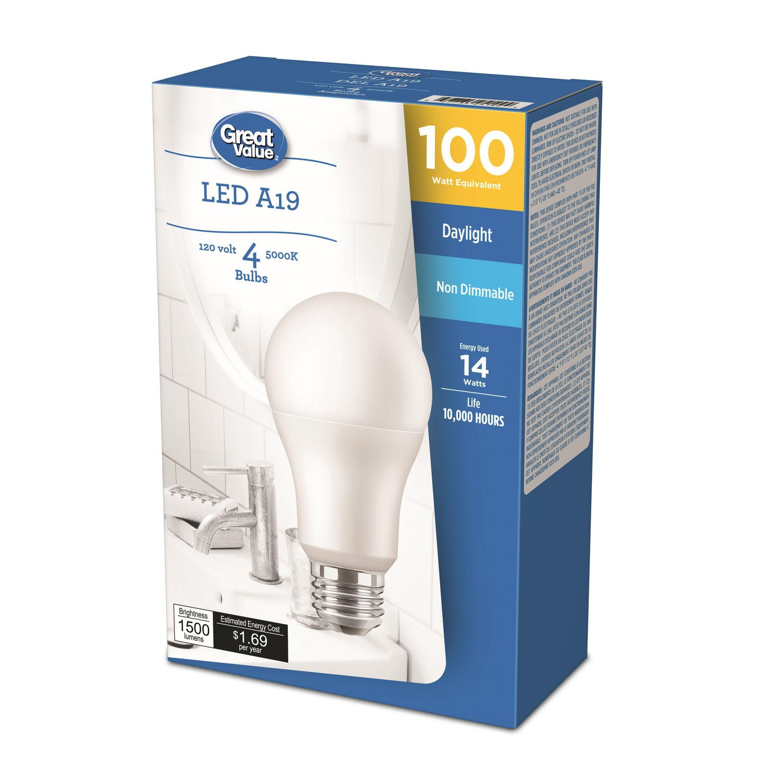 Everyday Essentials LED Bulb 100W A19 10Y 5000K - 1 ea