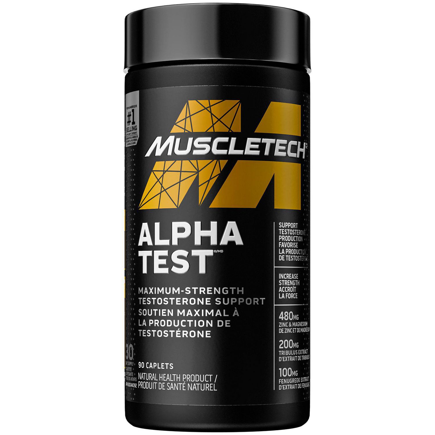 MuscleTech AlphaTest Testosterone Booster for Men, Tribulus Terrestris for Men, Max-Strength ATP & Test Booster for Men, Boost Free Testosterone and Enhance ATP Levels, 90 Capsules