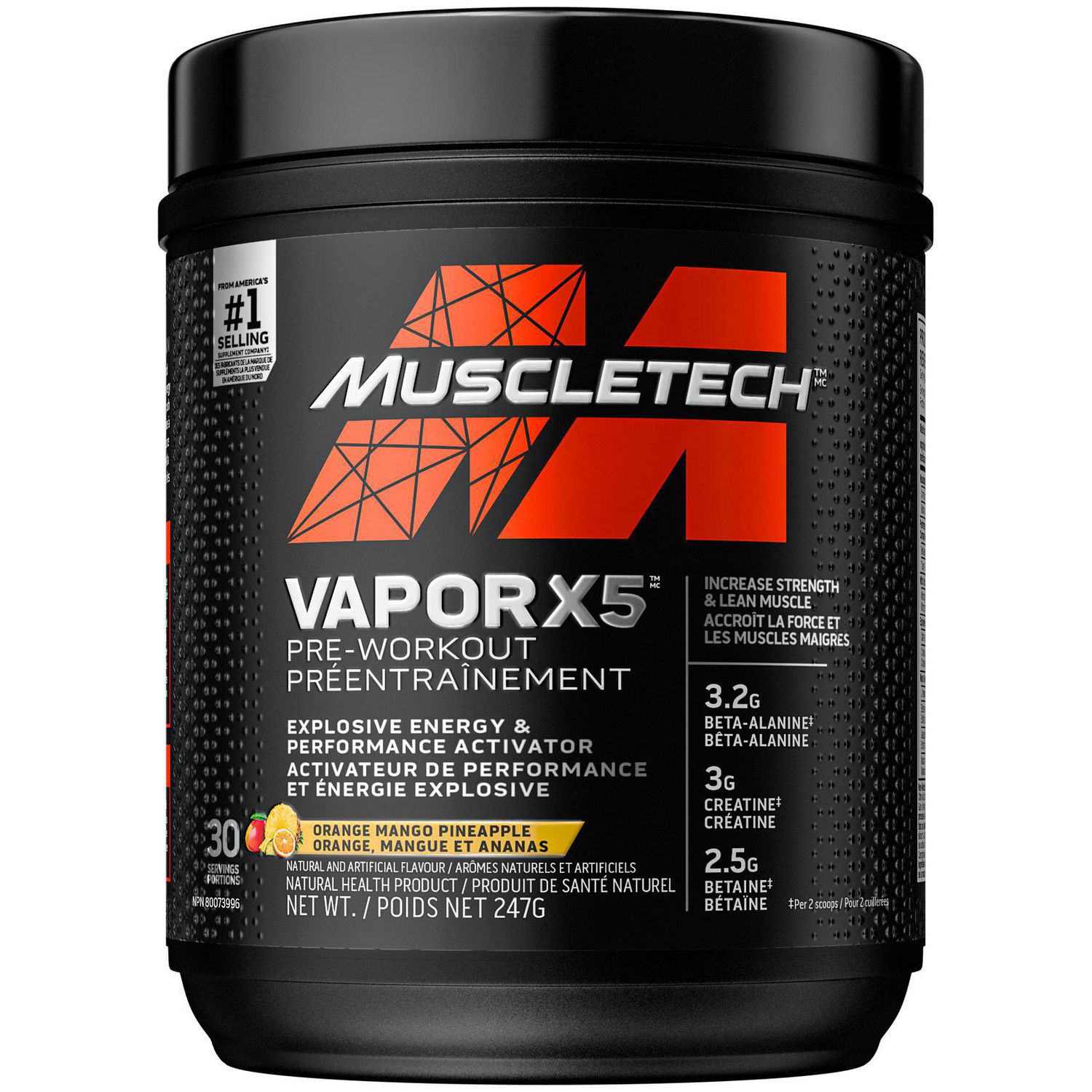 MuscleTech Vapor X5 Pre-Workout, Pre Workout Powder for Men & Women, PreWorkout Energy Powder Drink Mix, Sports Nutrition Pre-Workout Products, Orange Mango Pineapple (30 Servings)