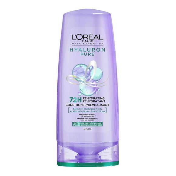 l'Oréal Paris Hair Expertise, Hyaluron Pure 72H Rehydrating Conditioner, for Oily Roots and Dehydrated Lengths, 385ml