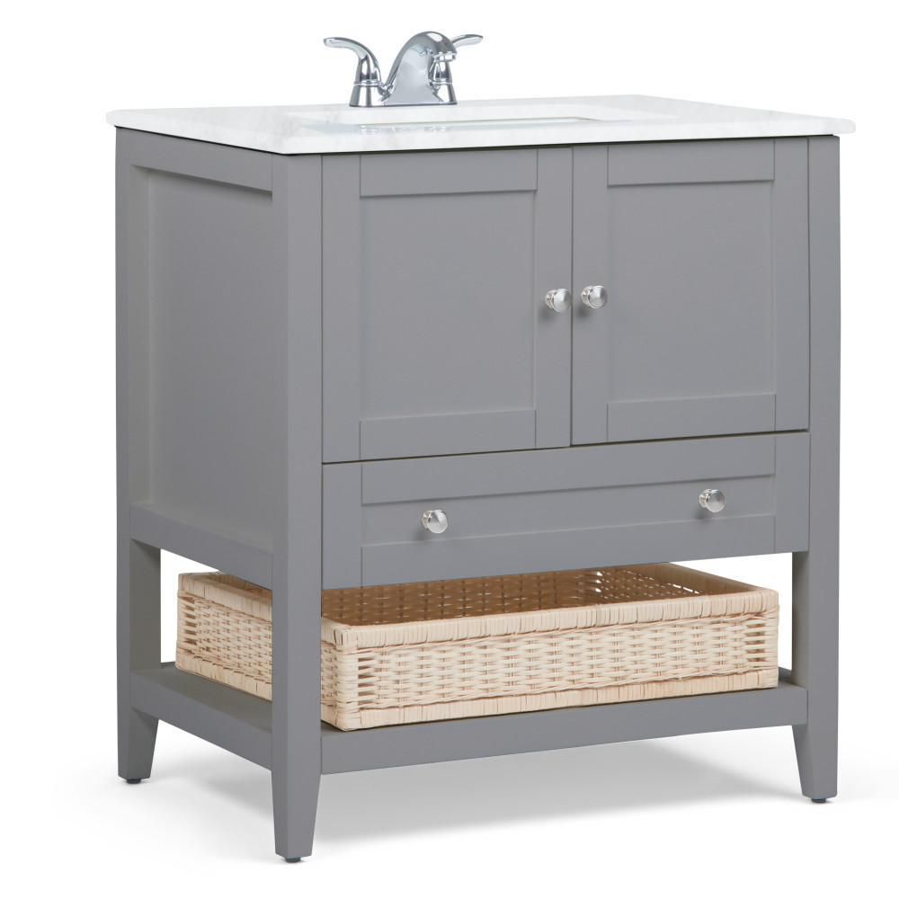 Belmont 30 Inch Bath Vanity In Warm Grey With White Engineered Marble Top Walmart Canada