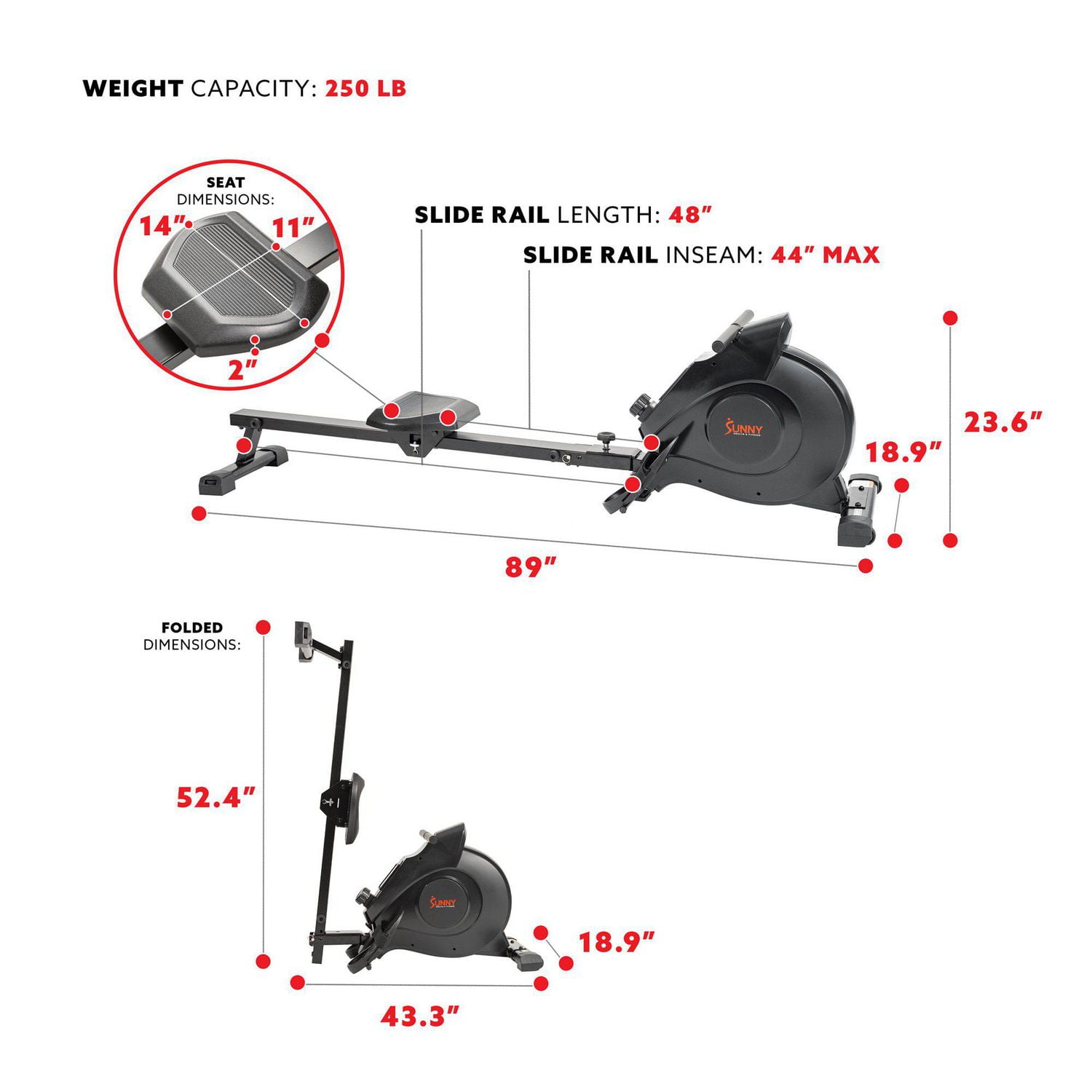 Rowing machine size sale