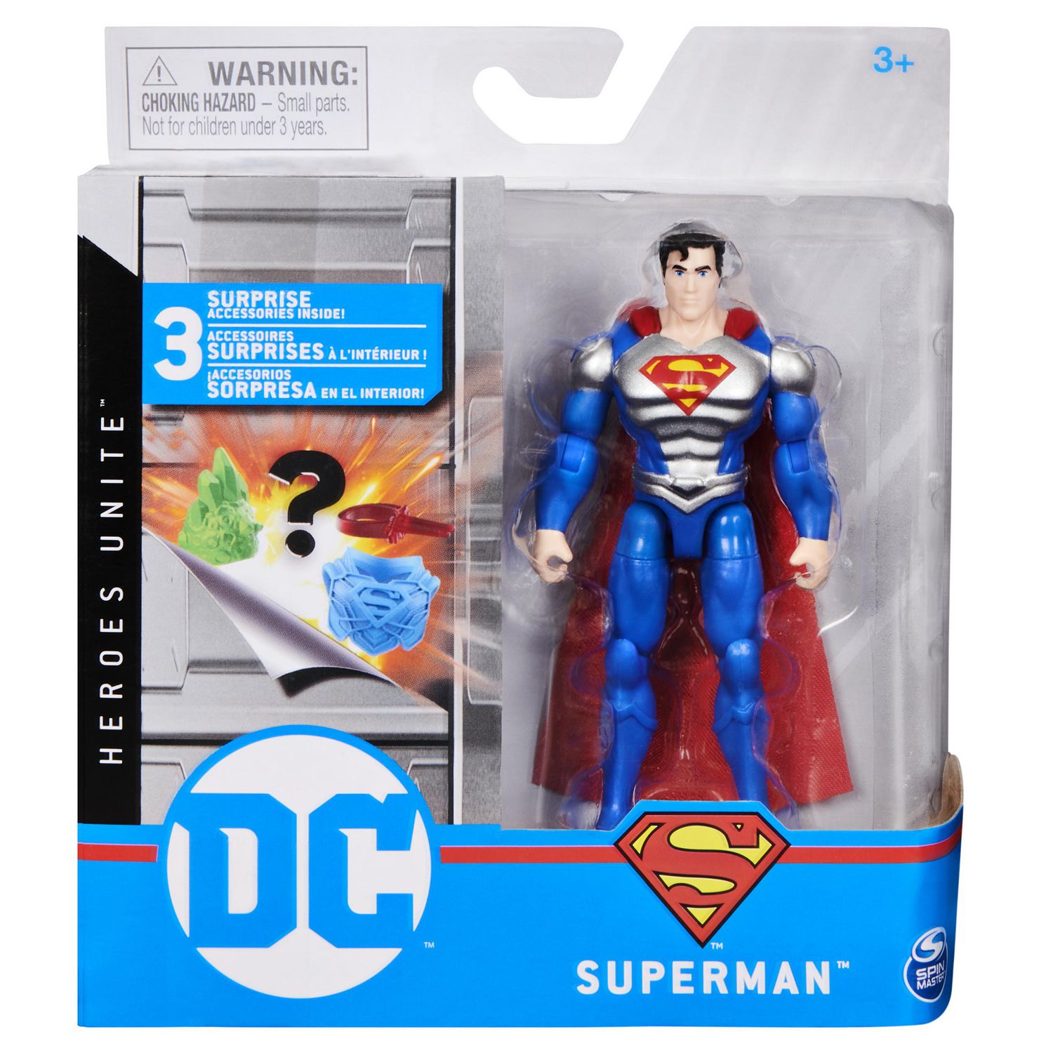 DC Comics 4-inch SUPERMAN Action Figure with 3 Mystery Accessories 