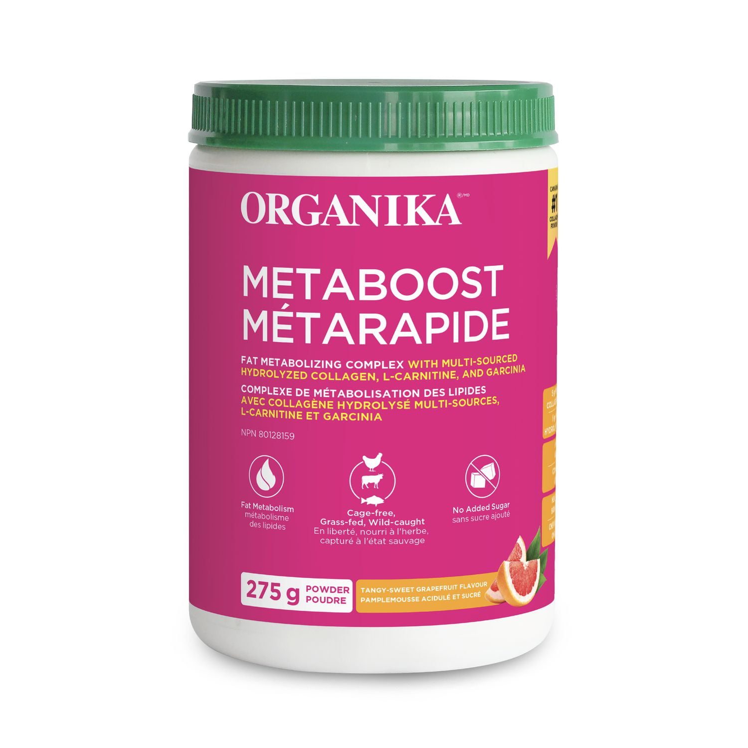 Organika Metaboost Multi-Collagen Powder 275g, Brun fat with collagen, L-Carnitine & Garcinia