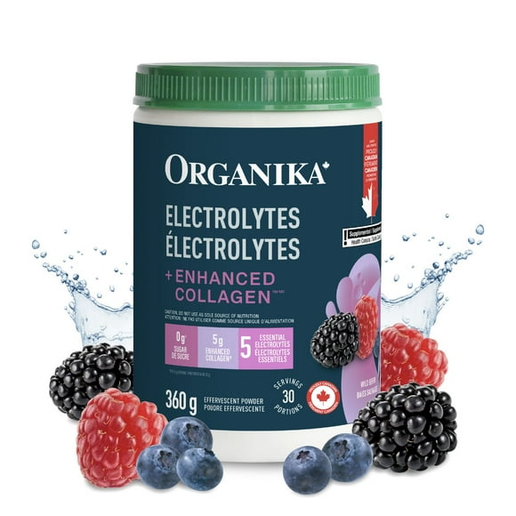 ORGANIKA Electrolytes + Enhanced Collagen  Wild Berry, 360G Tub - 30 Servings