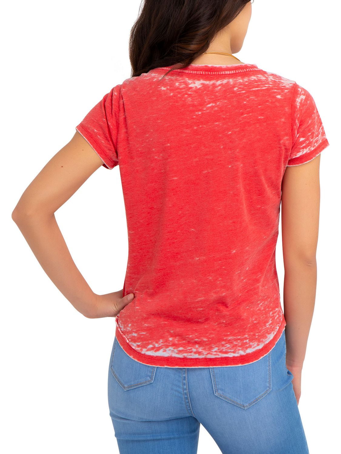 Jordache Women's Curved V-Neck Logo Tee