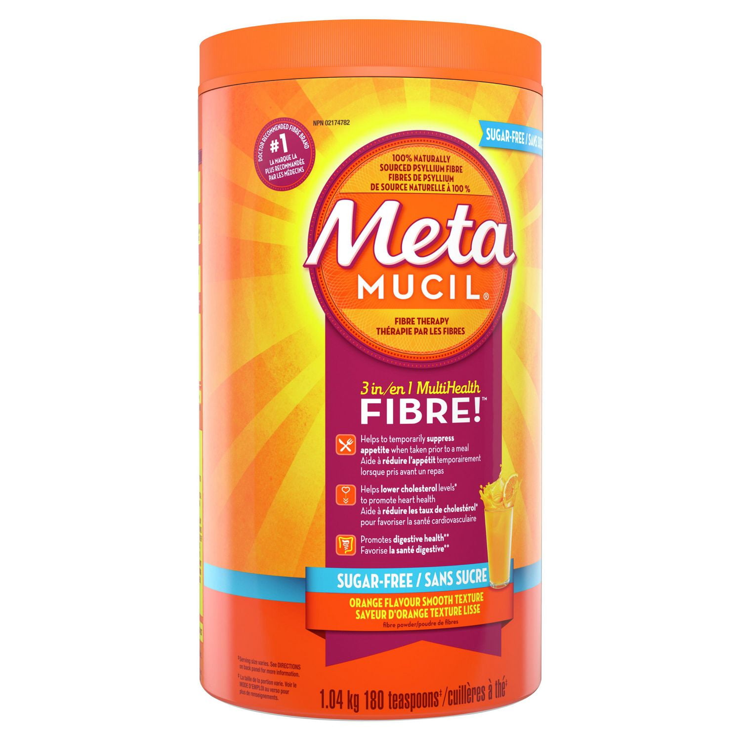Fibres Metamucil MultiSanté 3 en 1 Supplément de fibres en poudre, sans sucre