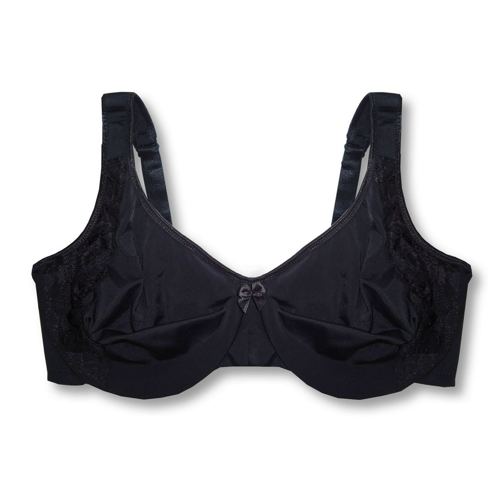 Curve Muse Women's Plus Size Unlined Underwire Lace Bra with Cushion  Straps-Black/Print,Cream/Print- Size:46C 