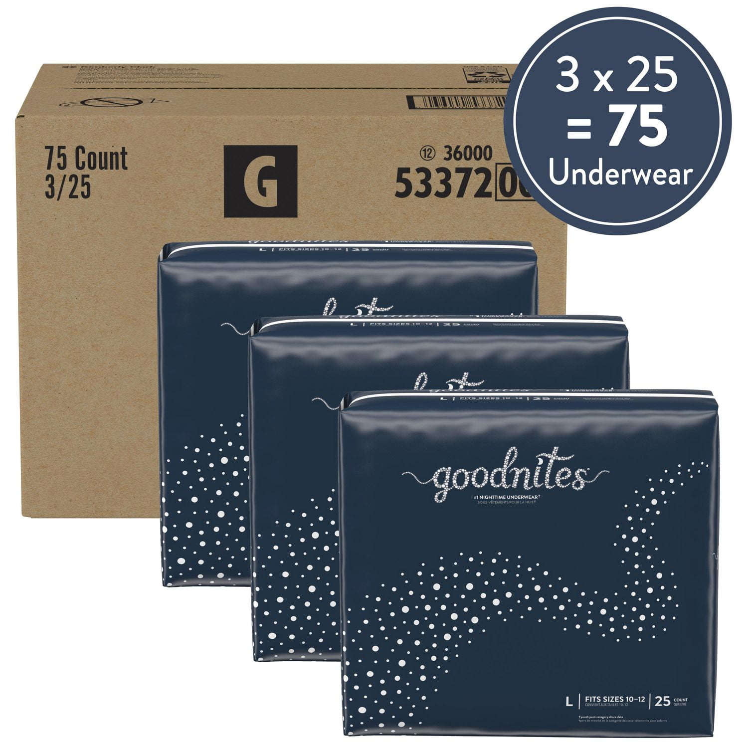 Goodnites Girls' Nighttime Bedwetting Underwear, L (68-95 lb.), 75 Ct 