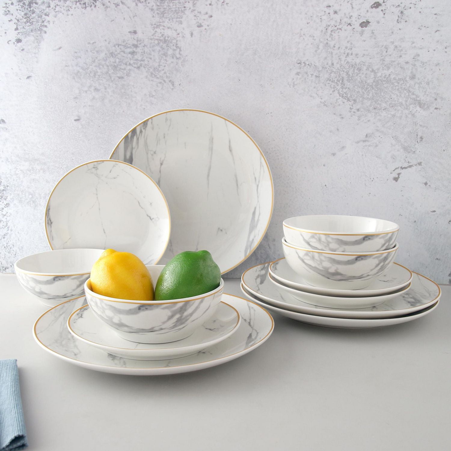 Mainstays 12-Pieces Stoneware Dinnerware Set, Service for 4, Marble, Decal  with stoneware 