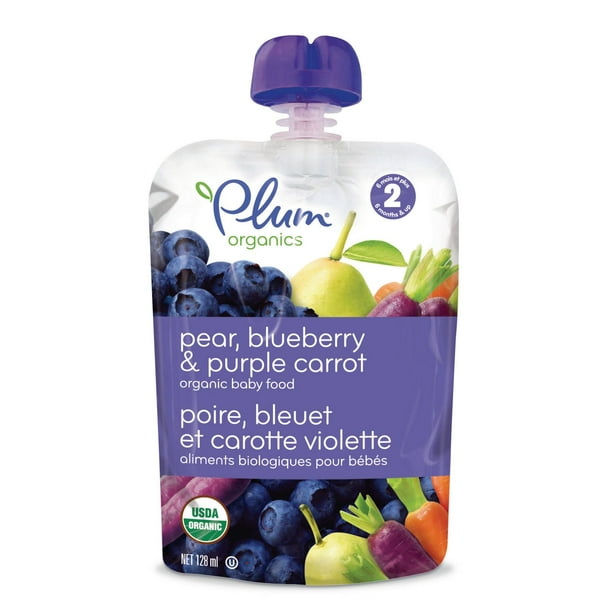 Plum® Organics Aliments biologiques pour bébés - poire, bleuet et carotte violette, 128 ml